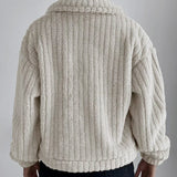 Manteau épais décontracté de couleur unie avec revers boutonné et manches longues