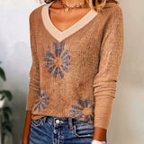 Pull décontracté col V motif floral
