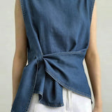 Débardeur Asymétrique Attacher Denim