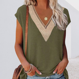 T-shirt avec col en V et dentelle