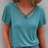 T-shirt à découpes de couleur unie