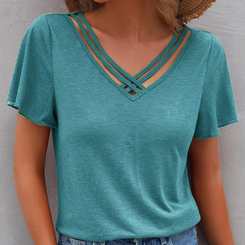 T-shirt à découpes de couleur unie