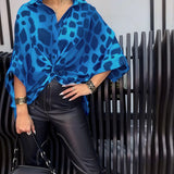 Blouse de tempérament imprimé léopard à revers