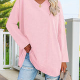 T-shirt femme uni col V manches longues