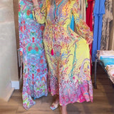 Robe de villégiature imprimée à manches longues