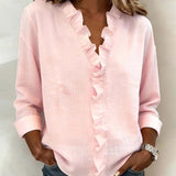 Blouse Froncé Col En V Manches Longues