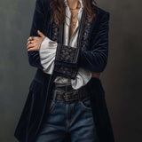 Veste Longue Femme Vintage Bleu Marine Brodée