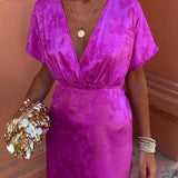 Robe élégante taille V profond de couleur unie