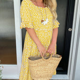 Robe midi col rond imprimé à pois