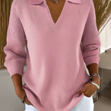 Pull décontracté col en V couleur unie