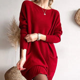 Robe pull décontractée de couleur unie avec col ras du cou et poche