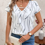 T-Shirt Col V Manches Courtes Imprimé