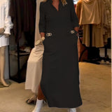 Robe fendue à manches 3/4 de couleur unie