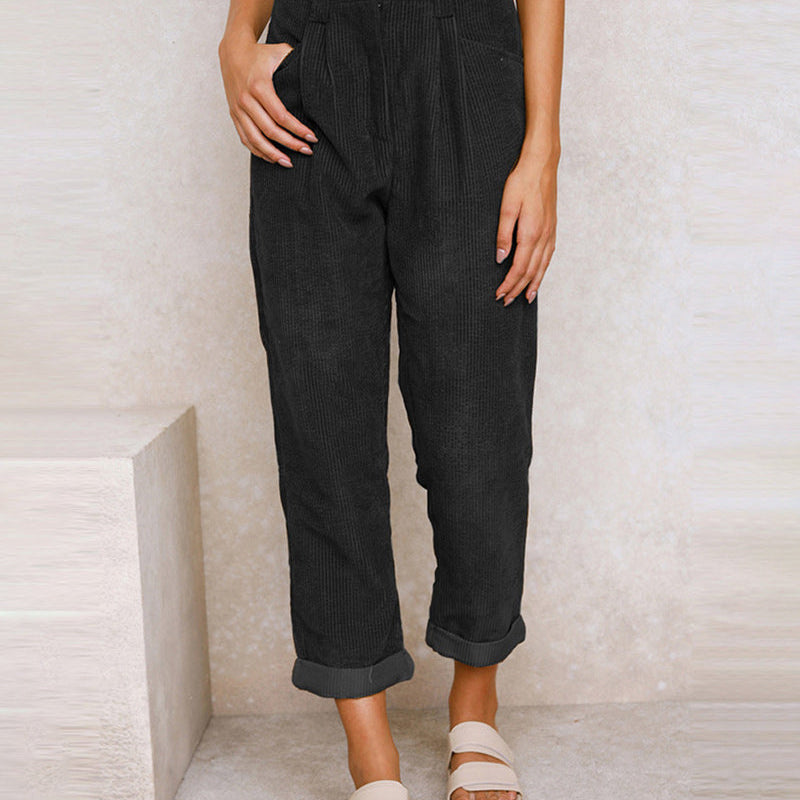 Pantalon Droit Uni Taille Haute