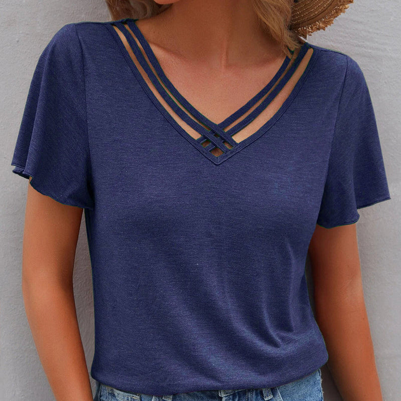 T-shirt à découpes de couleur unie
