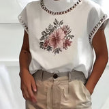 T-Shirt Col Roulé Demi Sans Manches Évidé
