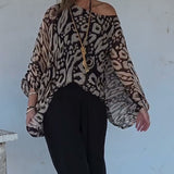 Blouse À Manches Longues Avec Imprimé Chauve-Souris Irrégulier