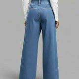 Pantalon Tendance Jambe Large En Denim
