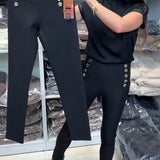 Pantalon Élégant À Boutonnage Et Stretch