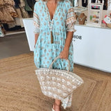 Robe décontractée imprimée à col en V et demi-manches