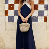 Robe Elegante Croix Dos Sans Dos Avec Couleur Contrastée