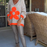 Pull col V à motif fleuri