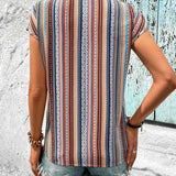 T-Shirt Imprimé Coloré En Dentelle Col En V