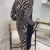 Robe élégante à imprimé léopard avec poche zippée et patchwork