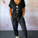 Pantalon décontracté confortable avec poche de couleur unie