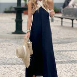 Robe Elegante Croix Dos Sans Dos Avec Couleur Contrastée