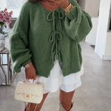 Cardigan à lacets de couleur unie de style paresseux