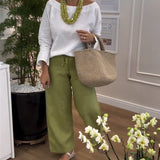 Top Simple avec Col Rond, Couleur Uni et Manches Longues