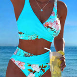 Bikini Contraste Floral Fendu