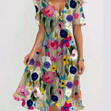 Robe imprimée colorée col V