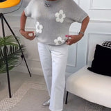 Pull col rond slim fleuri