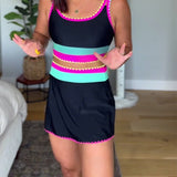Maillot de bain trois pièces élégant à blocs de couleurs