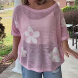 Pull Col Rond Grande Fleur Creuse