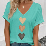 T-Shirt Col En V Imprimé Cœur