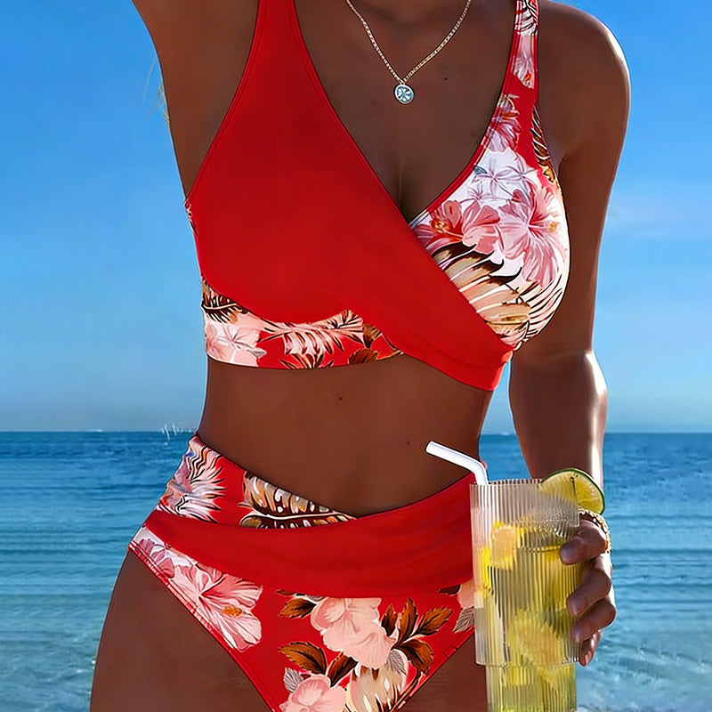 Bikini Contraste Floral Fendu