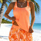 Tankini Élégant Imprimé Océan Fendu