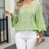 Haut Motif Losange Creux Manches Trompette