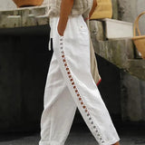 Pantalon évidé en coton et lin