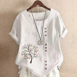 T-shirt col rond imprimé feuilles
