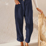 Pantalon Droit Uni Taille Haute