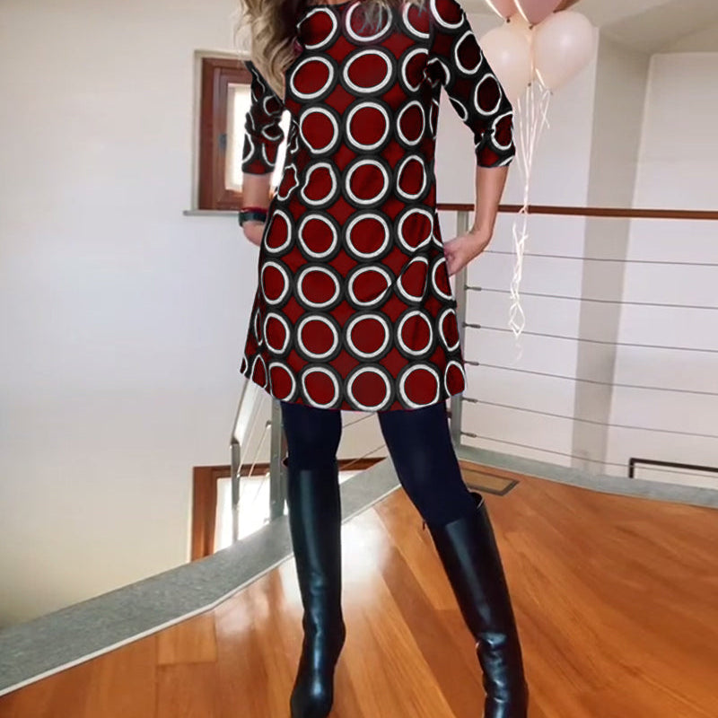 Robe décontractée à col rond et imprimé cercles
