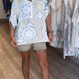 Blouse Polyvalente Col En V Imprimée Manches Mi-Longues