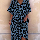 Robe ample col V imprimé léopard