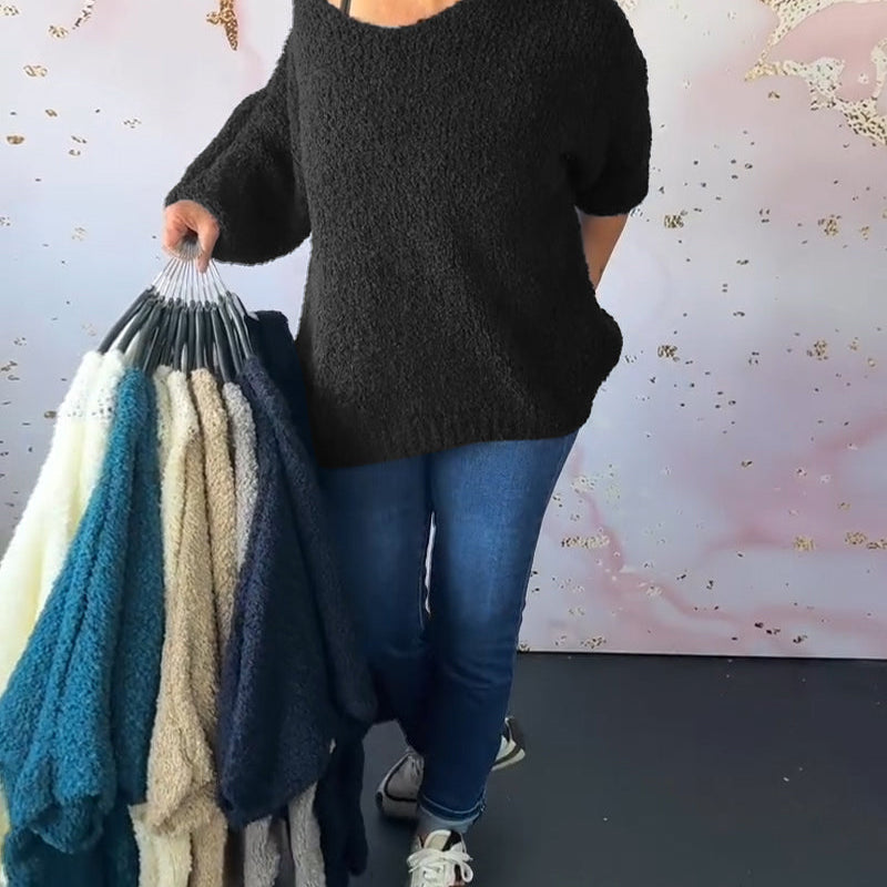 Pull décontracté de couleur unie à col en V