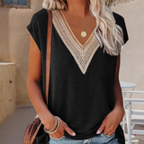 T-shirt avec col en V et dentelle