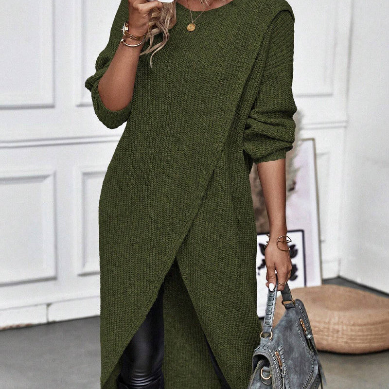 Robe pull de couleur unie à ourlet irrégulier